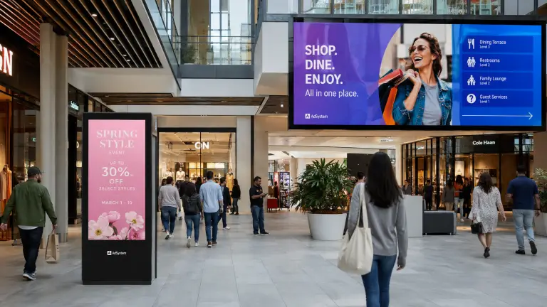 AdSystem360 en centro comercial con señalización digital